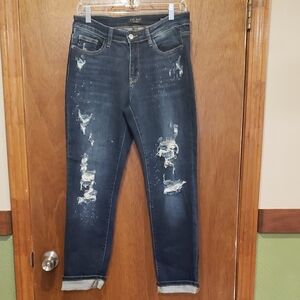 Judy Blue Boyfriend Dark Wash Distressed Jeans 7/28